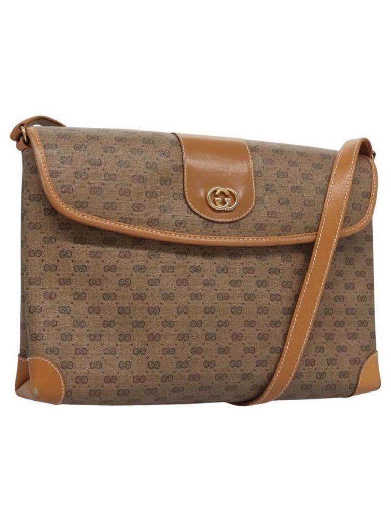 Authentic Gucci Micro Gg Supreme Shoulder Bag Pvc Beige Gold 001 14 5364